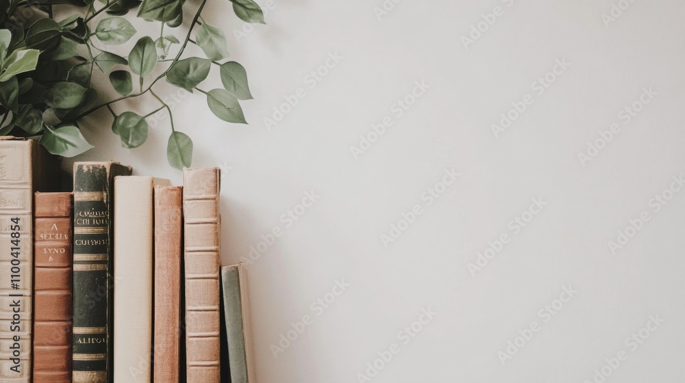 Leinwandbilder a collection of books from different genres is arranged on a white background, accompanied by a deli