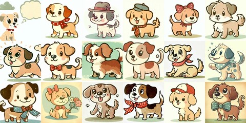 Obraz premium Cartoon vintage style funny dogs. AI generated illustration