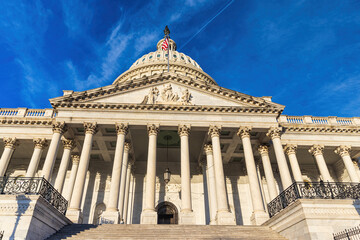 The Capitol in Washington DC with the American flag