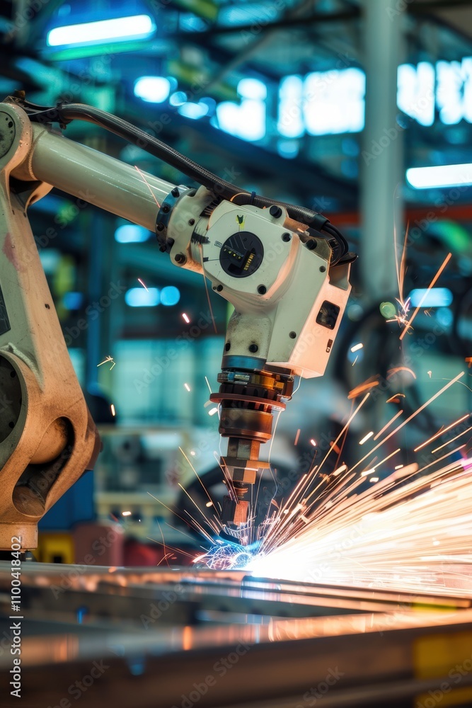 Aufkleber autonomous welding robot in action at high-tech factory with human supervision