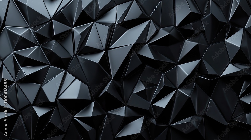 Aufkleber a striking abstract black geometric pattern with sharp triangular facets, creating depth and texture