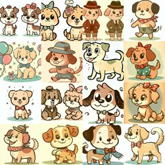 Fototapeta premium Cartoon vintage style funny dogs. AI generated illustration