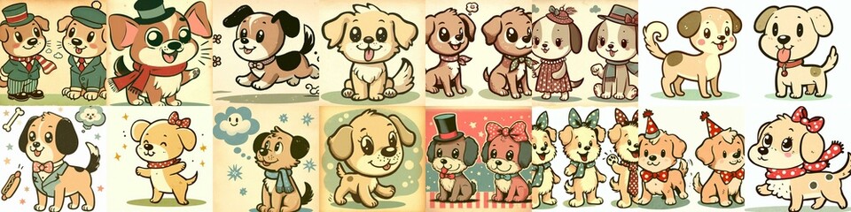 Fototapeta premium Cartoon vintage style funny dogs. AI generated illustration
