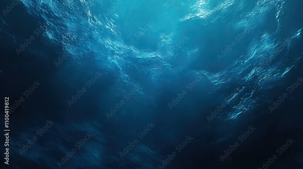 Poster vivid underwater scene showcasing deep blue ocean waters with dynamic wave patterns.