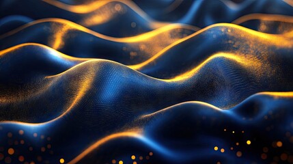 Obraz premium Abstract waves in deep blue and shimmering gold create a mesmerizing visual display.