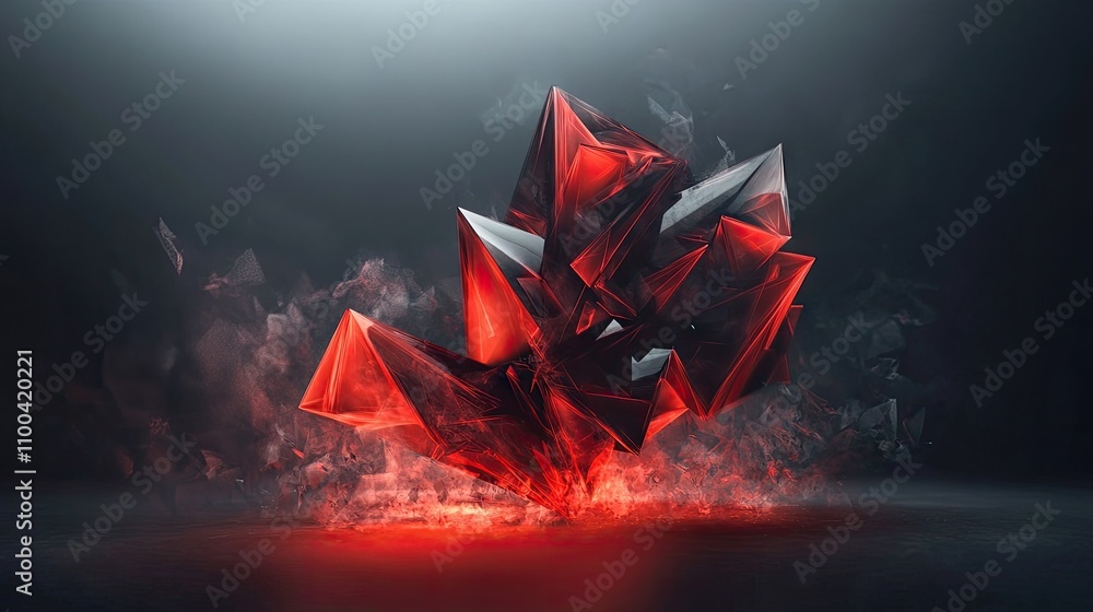 Poster Dynamic abstract art featuring sharp, angular shapes with a striking red and black color scheme.