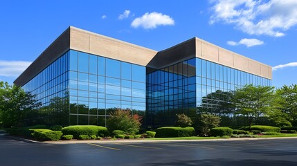 Elegant corporate headquarters with glass exterior m AI generated illustration