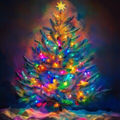 Fototapeta premium Christmas tree shining with colorful lights in pop art style