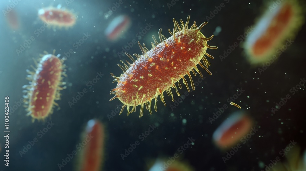 Poster a realistic 3d rendering of bacteria, featuring smooth textures and vibrant colors