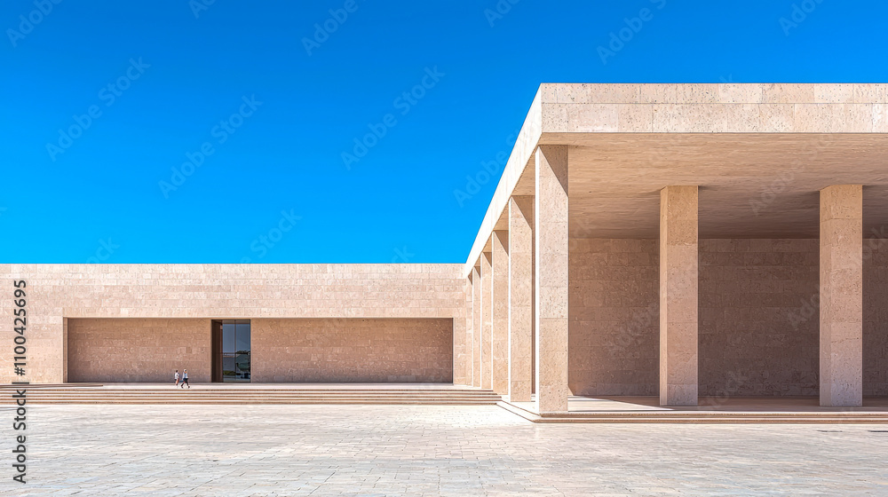 Poster modern minimalist architecture building with blue sky and open space