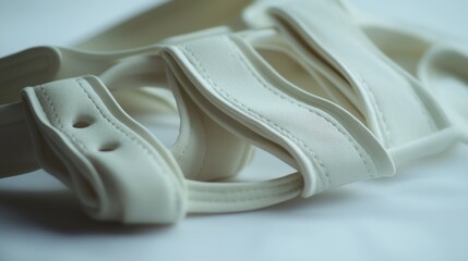 Set of orthopedic braces and supportive wraps featuring detailed stitching and adjustable straps, displayed on a clean surface for rehabilitation and medical use.