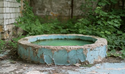 Fototapeta premium Abandoned concrete pool in overgrown forest