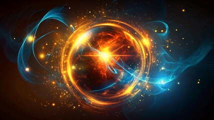 Obraz premium Fiery Cosmic Orb Energy Light Plasma Galaxy Abstract Background