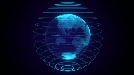 Global world network concept. Safety wireless network connection technology. Big data analytics and visualization. Science background with blue planet Earth. 3D rendering.