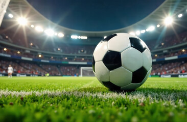 soccer ball on stadium, close-up