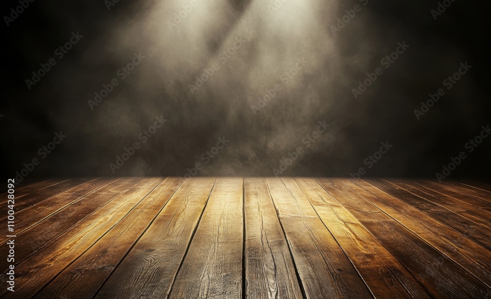 Poster spotlights illuminate an empty stage set against a dark background. this is a 3d rendering.