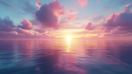Fototapeta premium Serene Pink Sunset Over Calm Ocean Waters