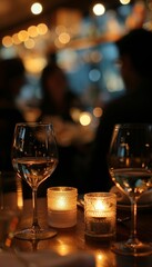Fototapeta premium Romantic evening a couple dines by candlelight in an elegant fine dining restaurant
