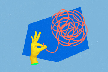 Composite trend artwork sketch image photo collage of yellow skin hand show gesture finger hold...