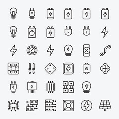 30 Minimalist Electricity Outline Icons: Clean Monochrome Designs for Tech Branding and Educational Materials