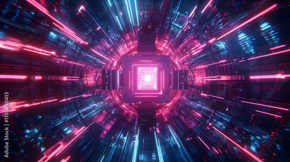 Poster macro view of a glowing central processor unit energ ai generated illustration