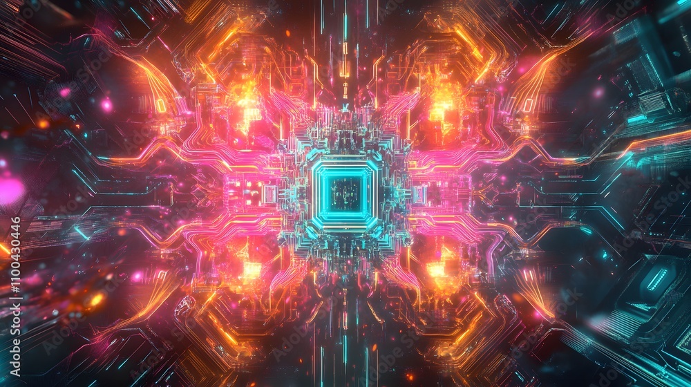 Poster macro view of a glowing central processor unit energ ai generated illustration