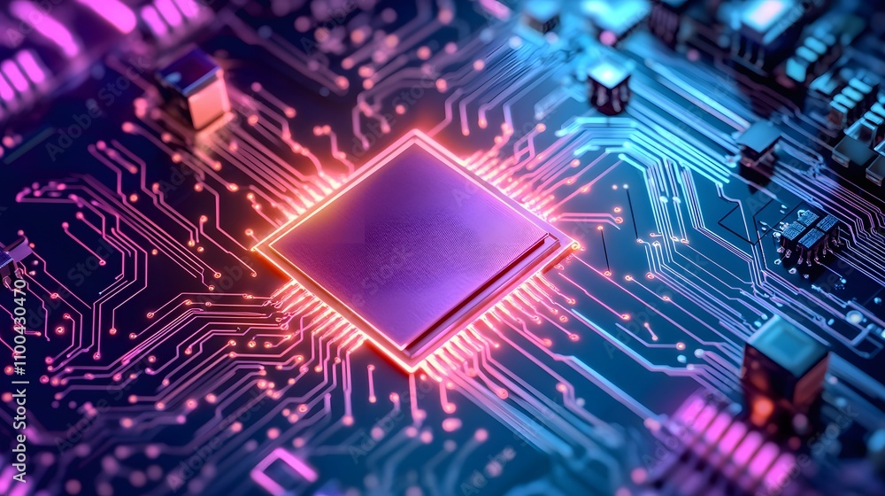 Poster macro view of a glowing central processor unit energ ai generated illustration