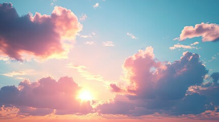 Vibrant sunset with colorful clouds in a serene sky, creating a tranquil evening atmosphere.