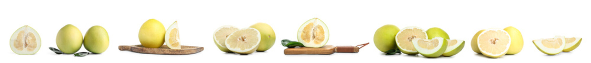Set of fresh pomelo on white background
