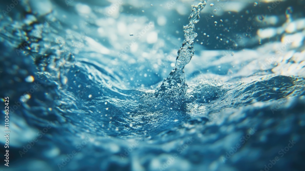 Poster a vibrant underwater scene showcasing splashes of water, creating a mesmerizing and dynamic movement