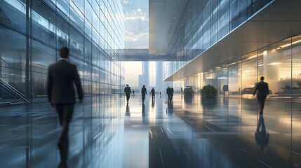 Modern urban workspace with expansive glass architec AI generated illustration