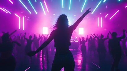 Neon themed dance party with colorful strobe lights AI generated illustration