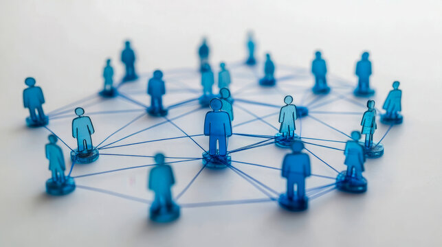 Abstract blue network of connected figures representing communication and social connections