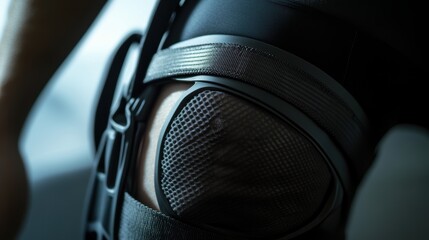 Close-up of an orthopedic knee brace on a patient’s leg, showcasing adjustable straps, durable materials, and supportive features designed for mobility and recovery.