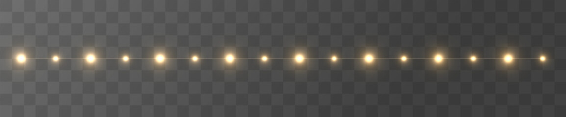 Holiday garland lights PNG festive glowing border decoration with bright illumination for Christmas celebration. 