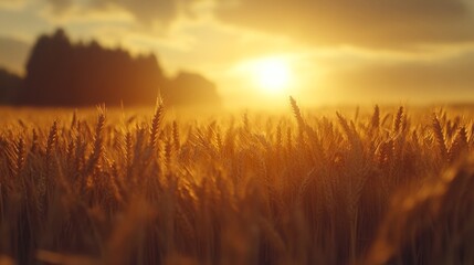 Fototapeta premium Golden Wheat Field Sunset Rural Landscape