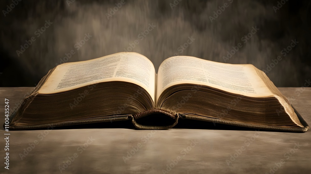 Poster potential empty open book on a clean surface with a ai generated illustration
