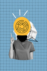 Composite trend artwork sketch image photo collage of young woman headless idea lamp bulb light...