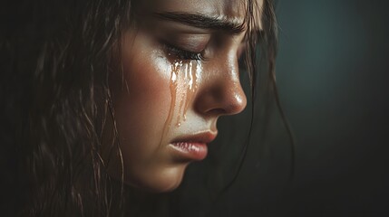 Raw emotional portrait of a woman with tears streami AI generated illustration