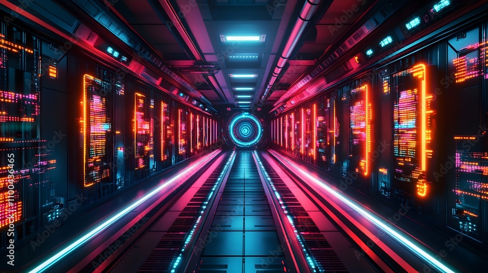 Poster sci fi processor unit surrounded by pulsating digita ai generated illustration