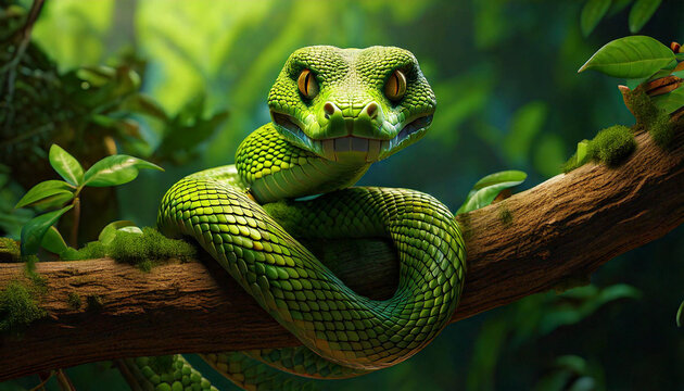 green snake in the tree