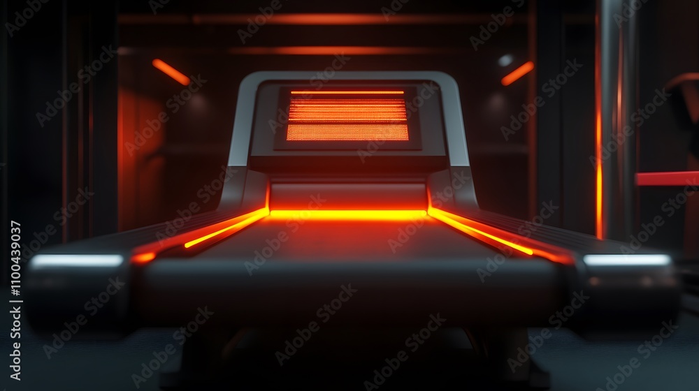 Poster treadmill console display glowing softly in a dark m ai generated illustration