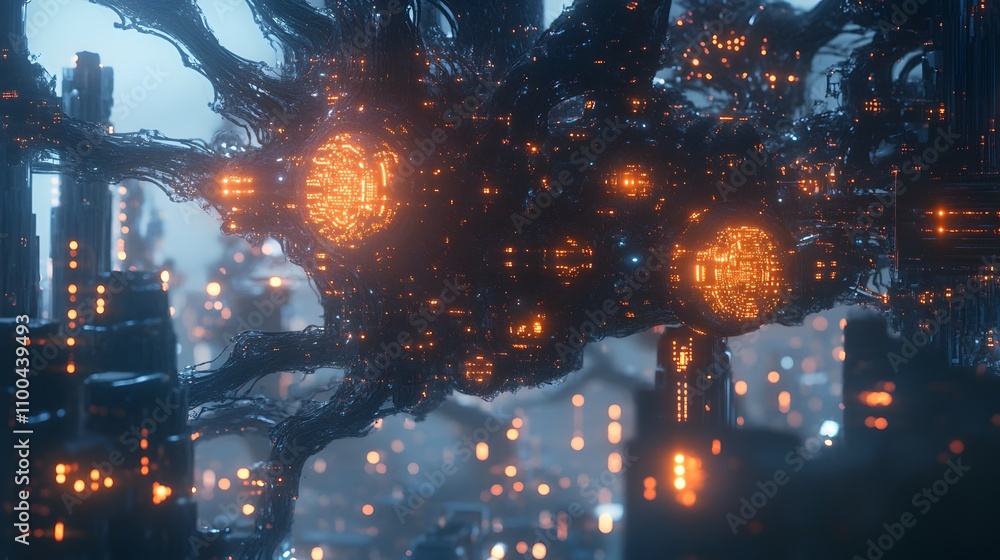 Poster visualization of an ai core with intricate glowing c ai generated illustration