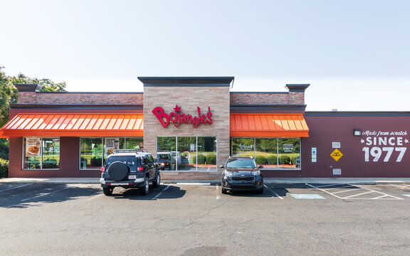 CHARLOTTE, NC, USA-28 July A Bojangles Restaurant with a painted sign on wall stating "made from scratch since 1977".