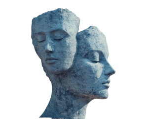 a stone statue of two people