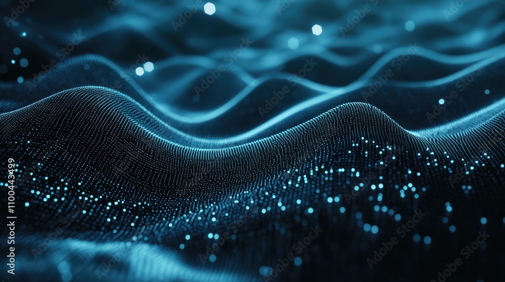Aufkleber abstract 3d representation of flowing waves with glowing blue particles, creating a sense of depth a