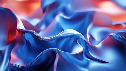 Fototapeta premium Abstract waves of blue and orange fabric create a vibrant, fluid texture, embodying motion and elegance.