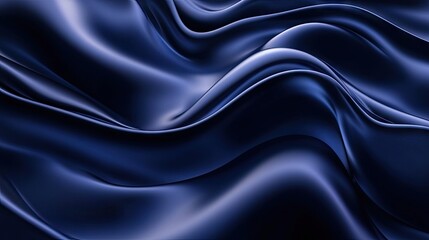 Obraz premium Elegant deep blue satin fabric drapes gracefully, highlighting smooth curves and soft texture.