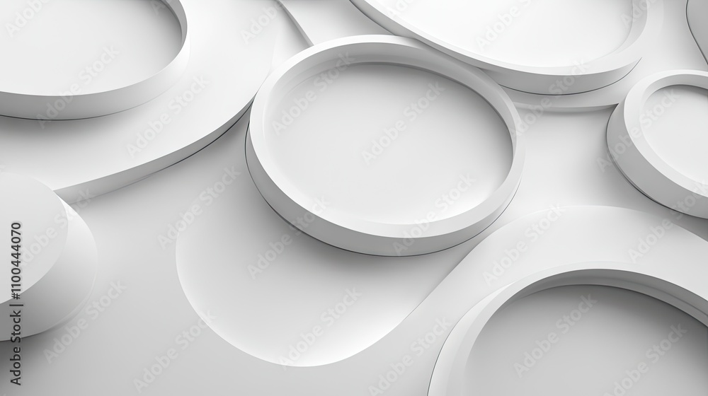 Poster abstract composition of layered white circles set against a smooth background.