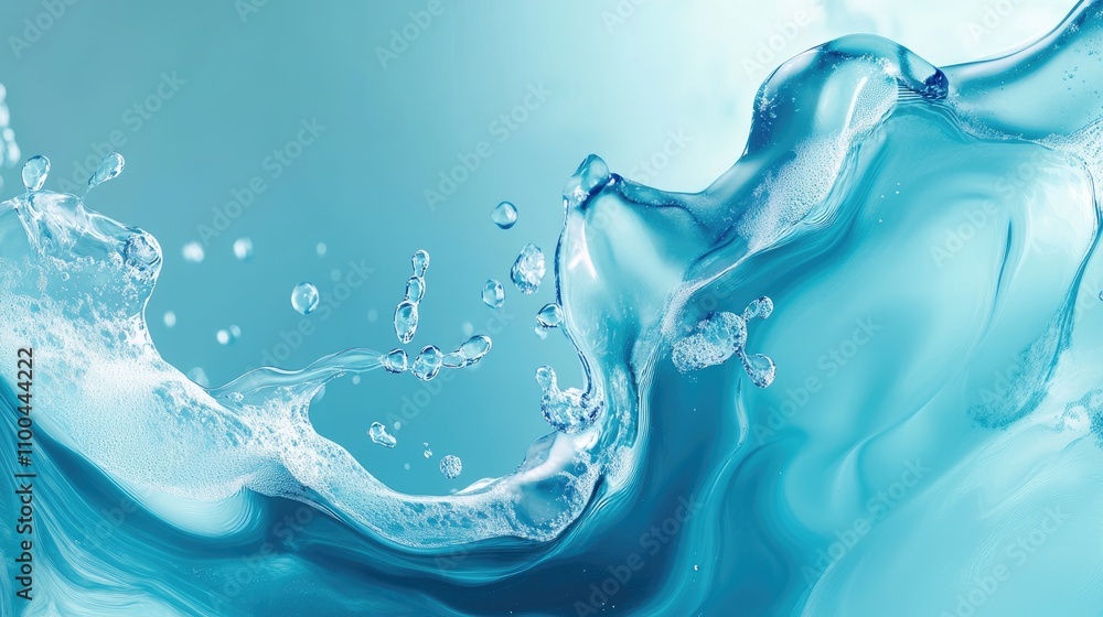 Poster vibrant splash of clear blue water creating dynamic shapes and patterns.
